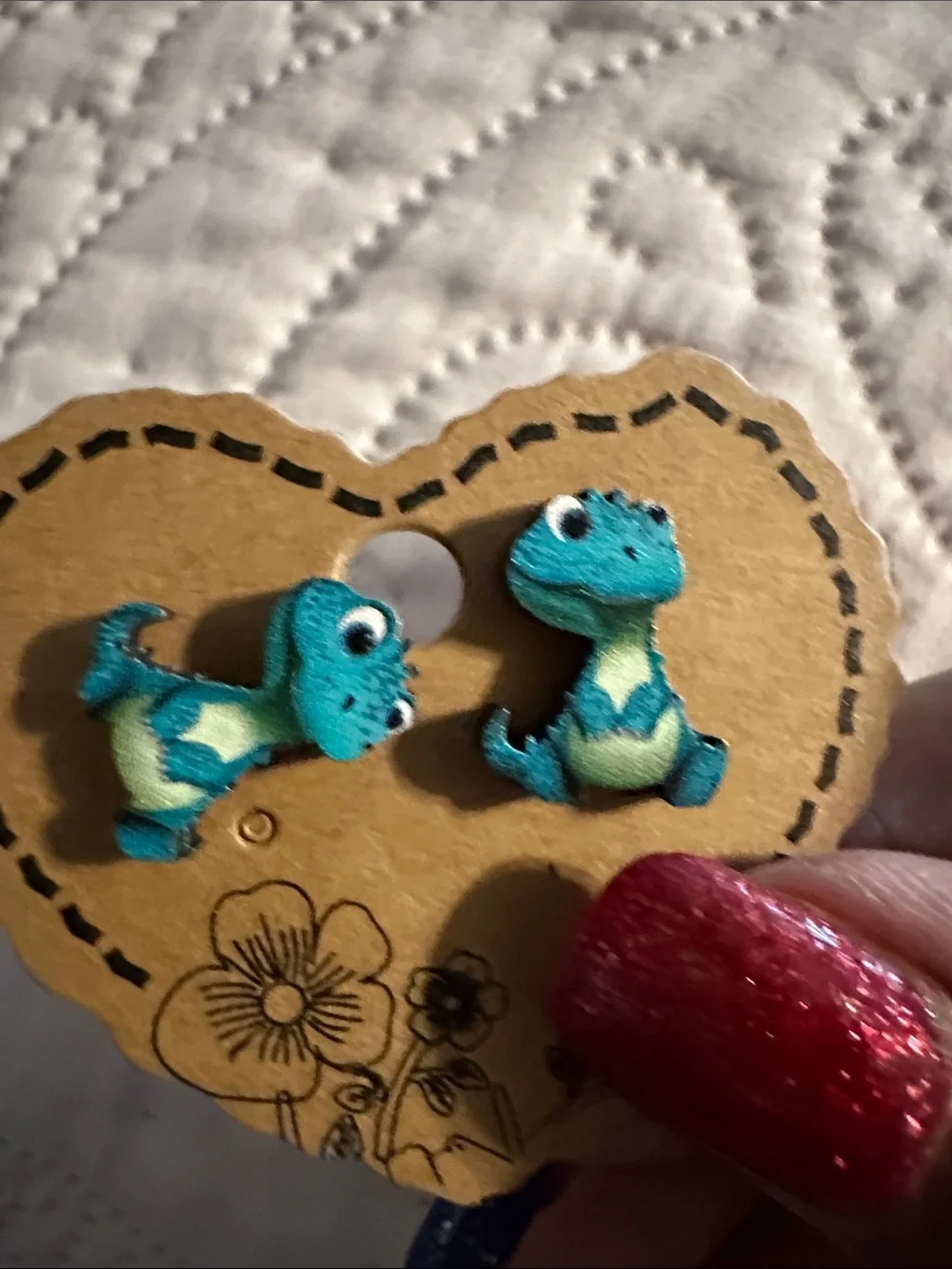 Cute Blue Dinosaur Kids Stud Earrings - Teal Dino Earrings